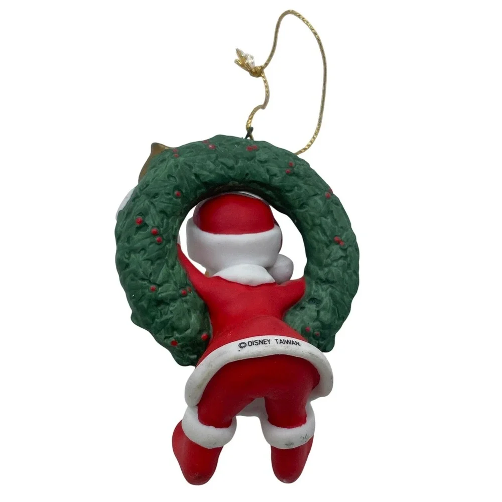 Vintage Disney Daisy Duck 1993 Christmas Ornament Santa Suit‎ Wreath Bell Taiwan